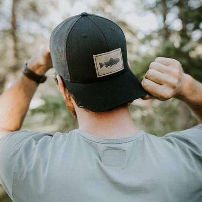 Range Leather Co. - Trout Hat - Leather Patch Trucker Cap