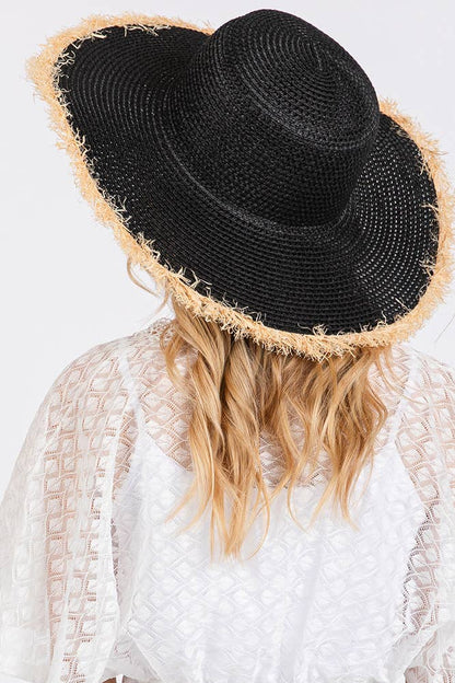 Hana - Frayed Edge Two Tone Floppy Summer Straw Hat