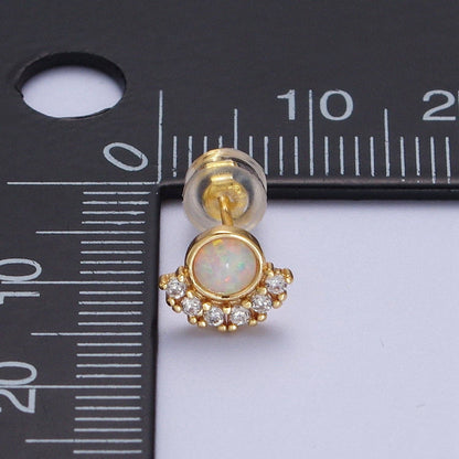 Aim Eternal - 24K Gold Filled Micro Paved Round White Opal Stud Earrings | Y152