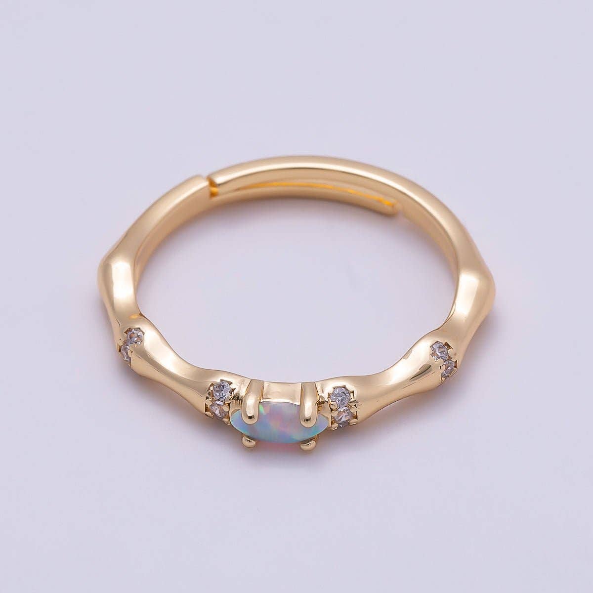 Aim Eternal - 16K Gold Filled Opal Micro Paved CZ Bamboo Adjustable Ring | Rings-00140
