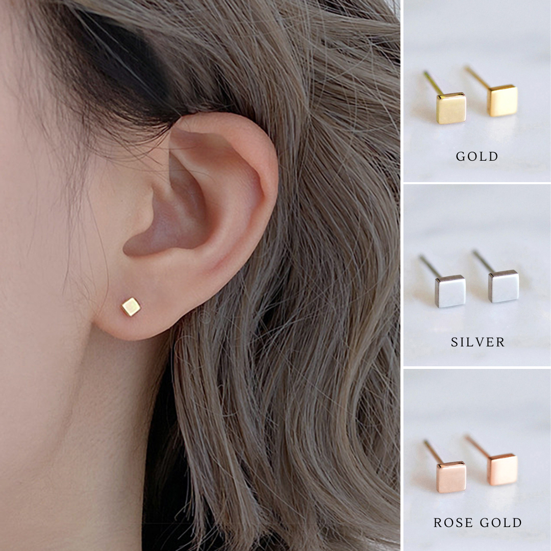 Melange Blanc - Ivy square stud earring, square earring, dainty stud