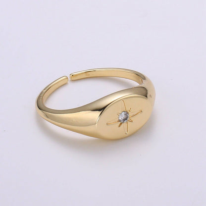 Aim Eternal - 1pc North Star of the Universe Gold Ring, Solitaire CZ Milky way Adjustable Gold Signet Ring, Simple Ring, Circle Ring R494