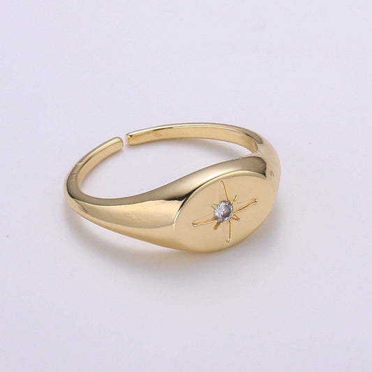 Aim Eternal - 1pc North Star of the Universe Gold Ring, Solitaire CZ Milky way Adjustable Gold Signet Ring, Simple Ring, Circle Ring R494