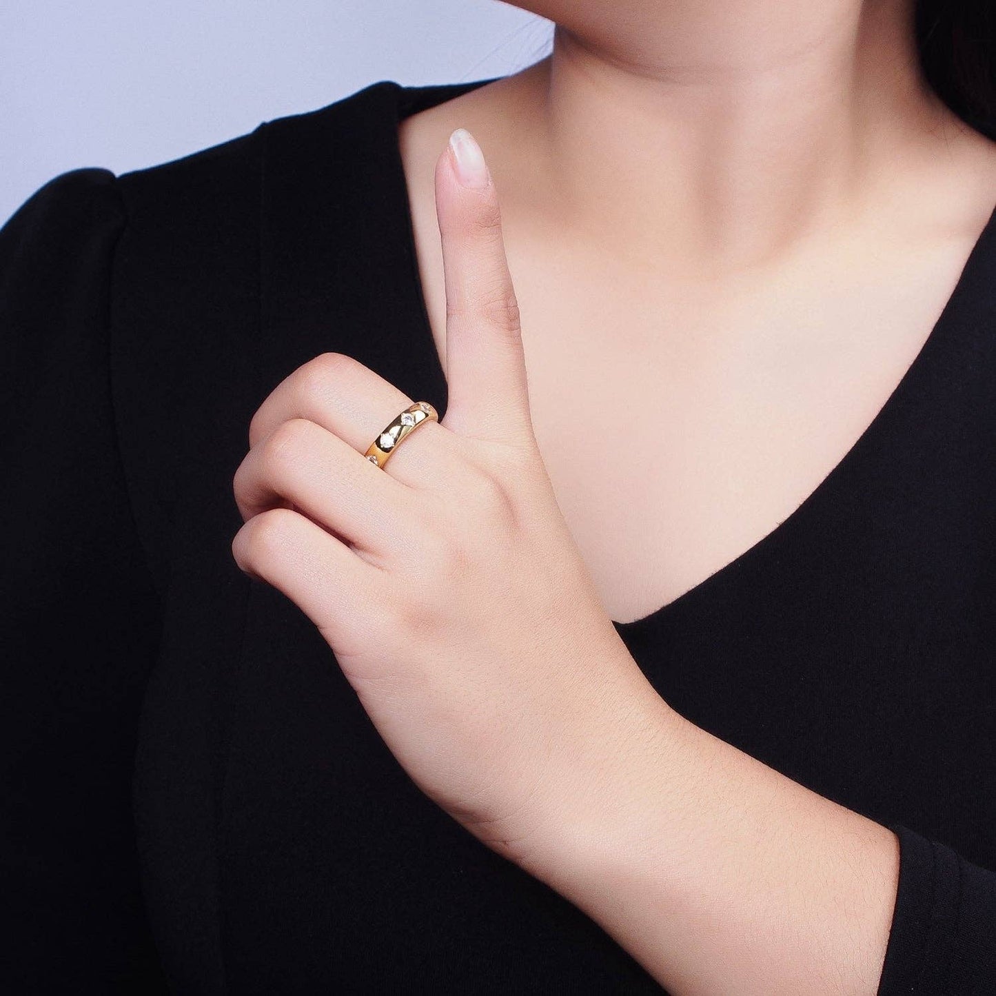 Aim Eternal - Dainty Gold Band Open Ring With Rhombus CZ Stone  R-223