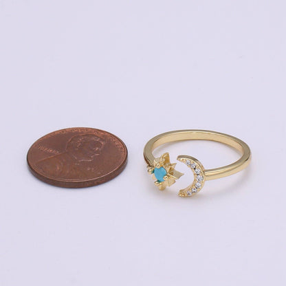 Aim Eternal - 14K Gold Open Moon & Star Ring, crescent moon ring, Adjustable Wrap Ring, love you to the moon ring, dainty moon ring O-283