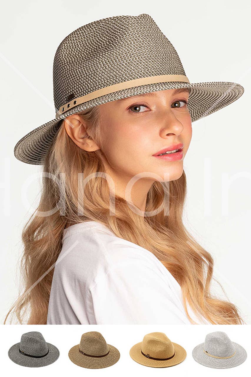 Hana - C.C Suede Band Trim Panama Sun Hat