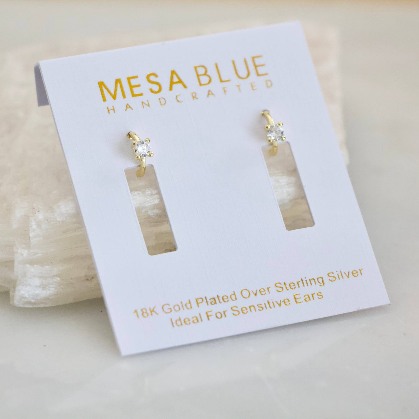 Mesa Blue - Zircon Tiny Huggie Hoop Earrings -Hypoallergenic, Sterling S