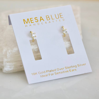 Mesa Blue - Zircon Tiny Huggie Hoop Earrings -Hypoallergenic, Sterling S