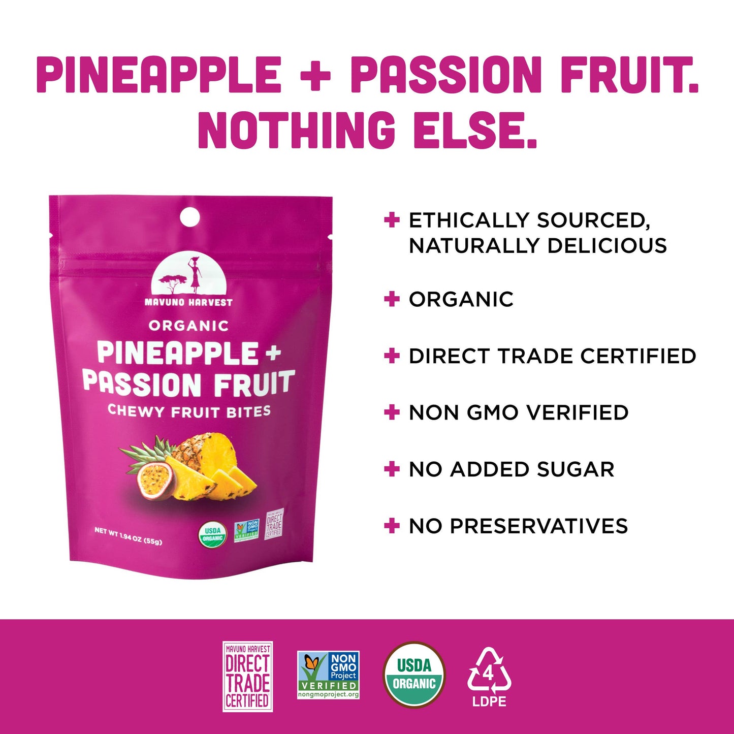 Mavuno Harvest Organics - Organic Pineapple & Passionfruit Fruit Bites, 8-pack case