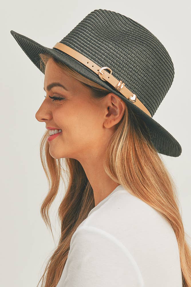 Hana - PU Leather Buckled Band Panama Hat