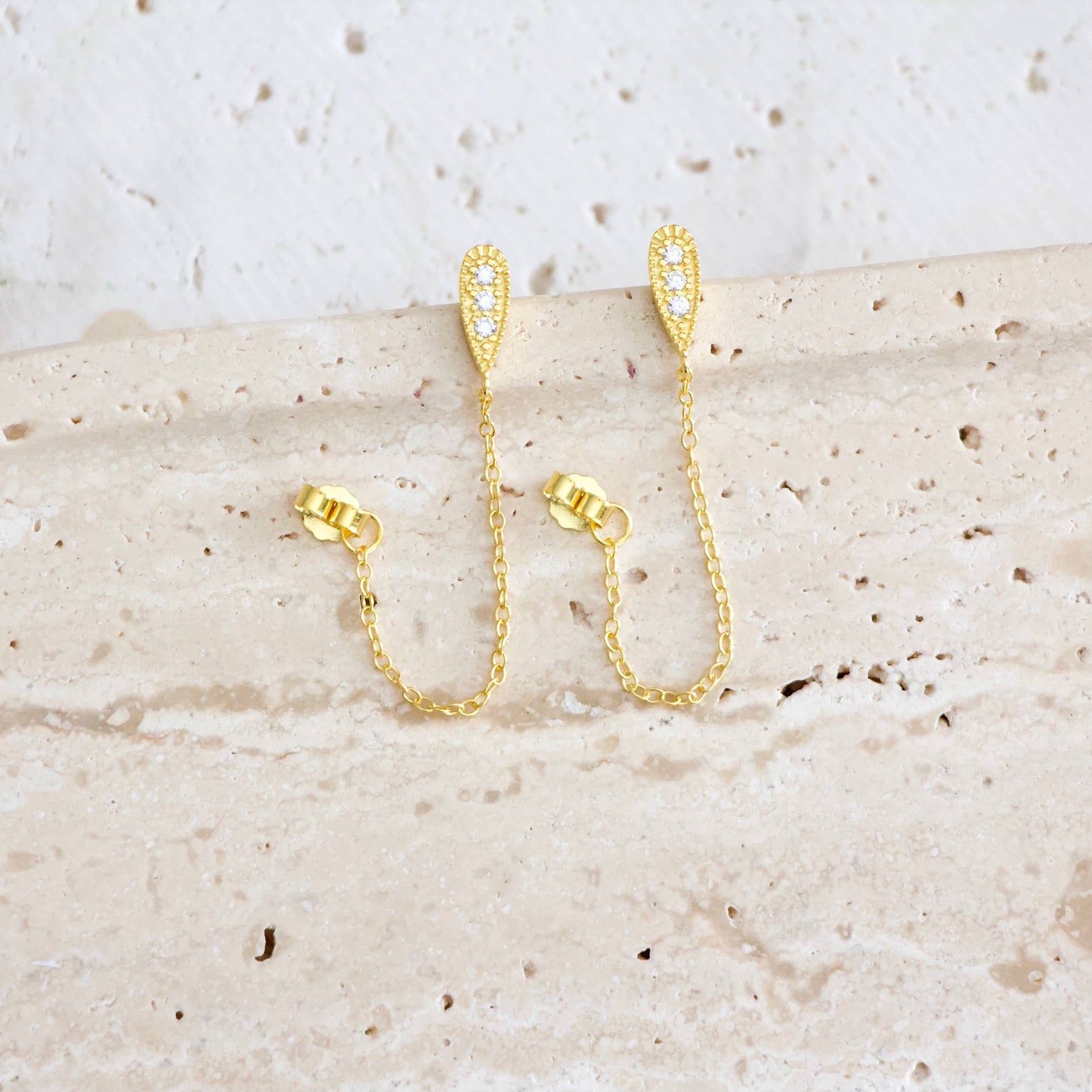 Mesa Blue - CZ Chain Earrings - Hypoallergenic 