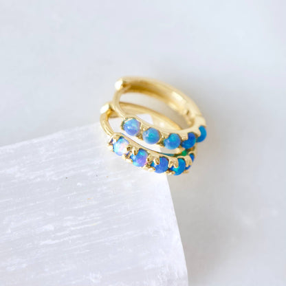 Mesa Blue - Blue Opal Huggie Hoop Earrings Hypoallergenic, Sterling Silv