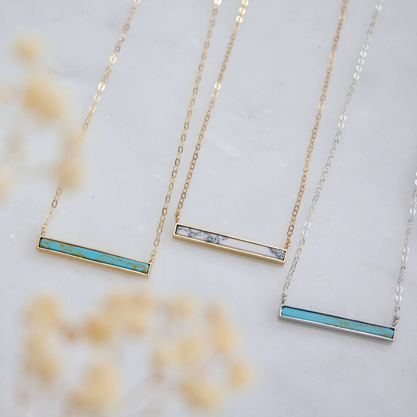 Mesa Blue - Turquoise, White Turquoise Bar Necklace