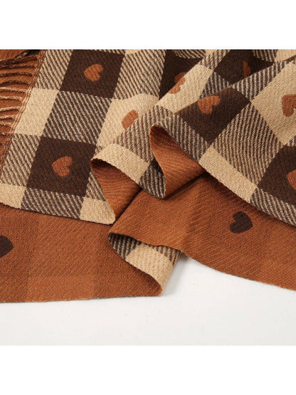 Funkyrel® Atzbranding Limited - Scarvii - Heart Print Plaid Winter Scarf