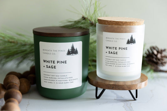 Beneath The Pines Candle Co. - White Pine + Sage - Coconut-Soy Candle