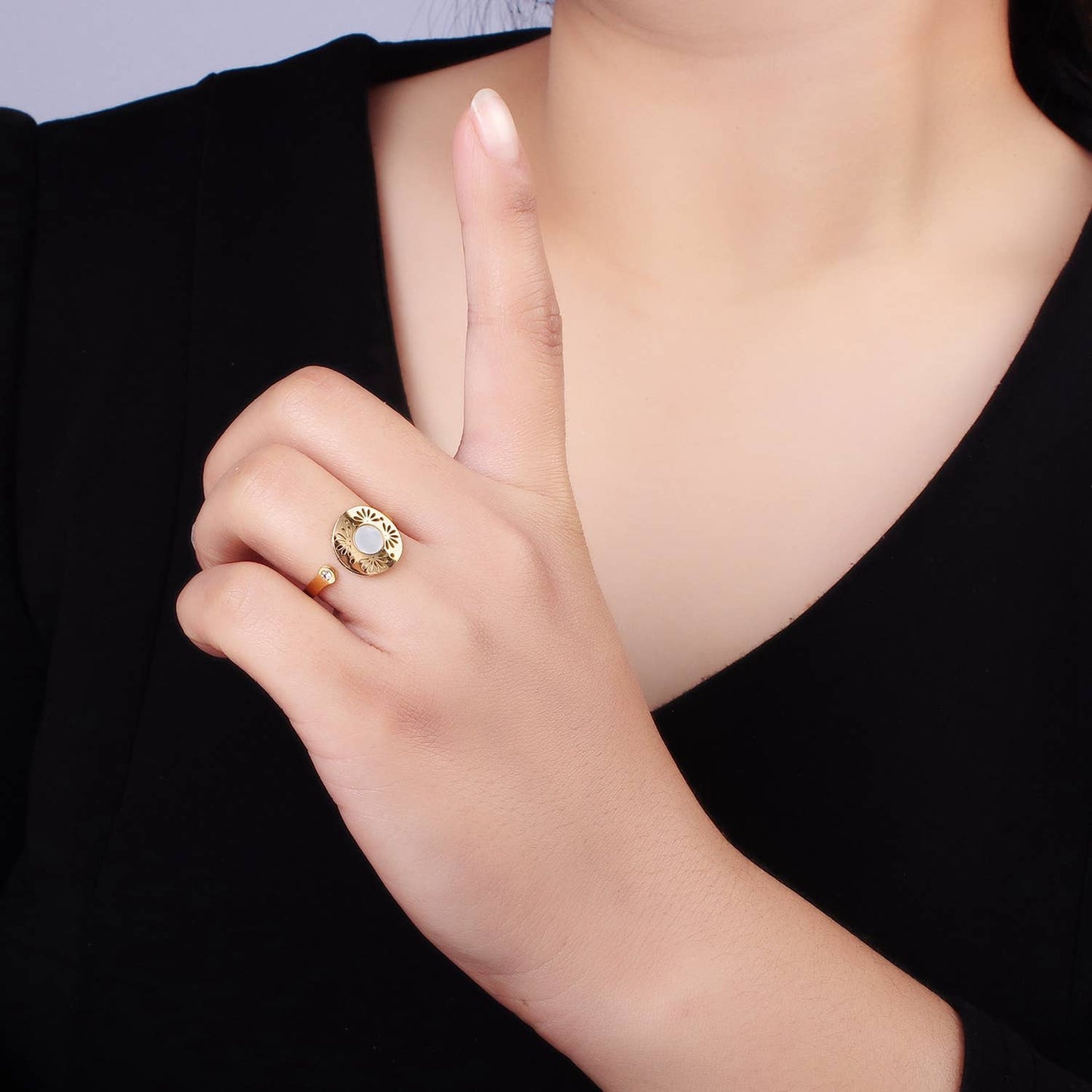 Aim Eternal - Stainless Steel Shell Open Flower Petal Filigree Round Ring