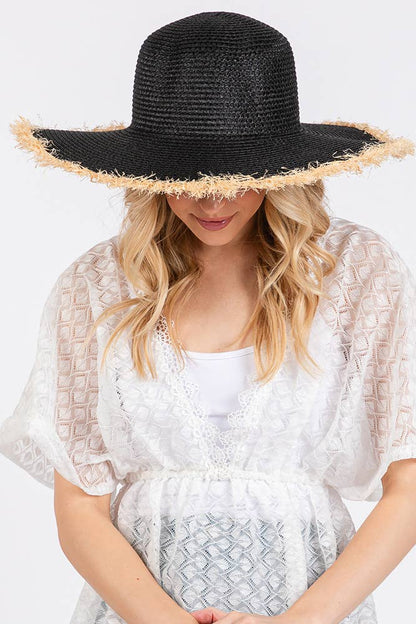 Hana - Frayed Edge Two Tone Floppy Summer Straw Hat