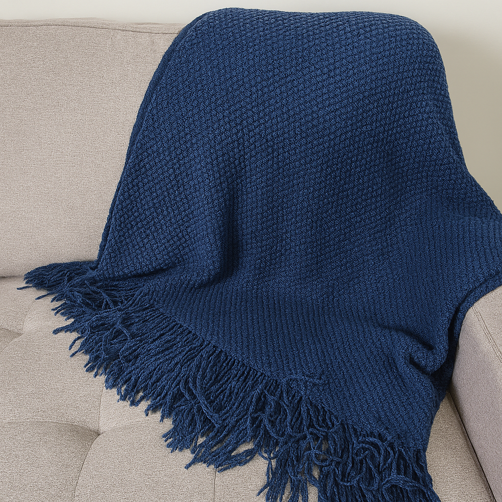 Fennco Styles - Knit Textured 50"x60" Throw Blanket with Fringe