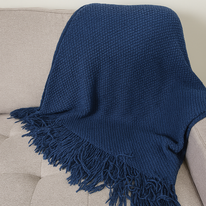 Fennco Styles - Knit Textured 50"x60" Throw Blanket with Fringe