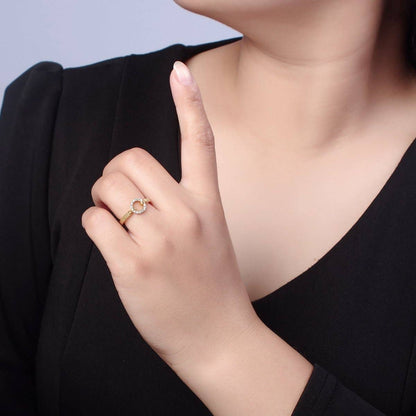 Aim Eternal - 14K Gold Filled Open Circle Round Micro Paved CZ Textured Band Ring | O2071