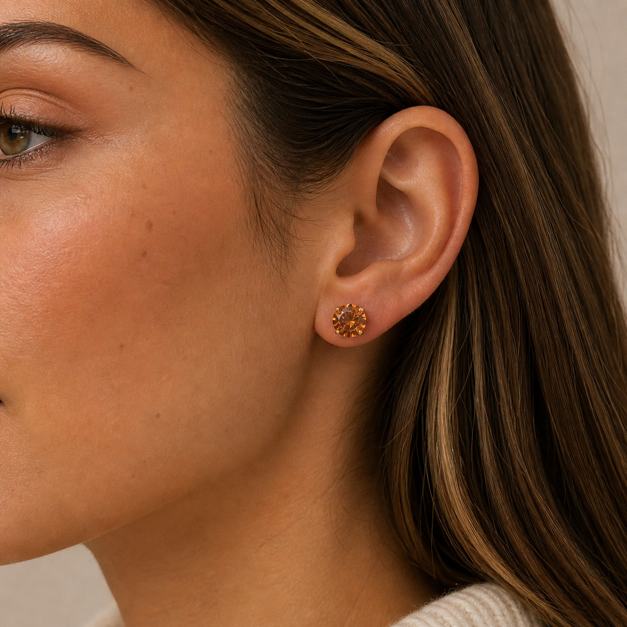 JaxKelly - Round CZ - Coffee - Gold Earrings