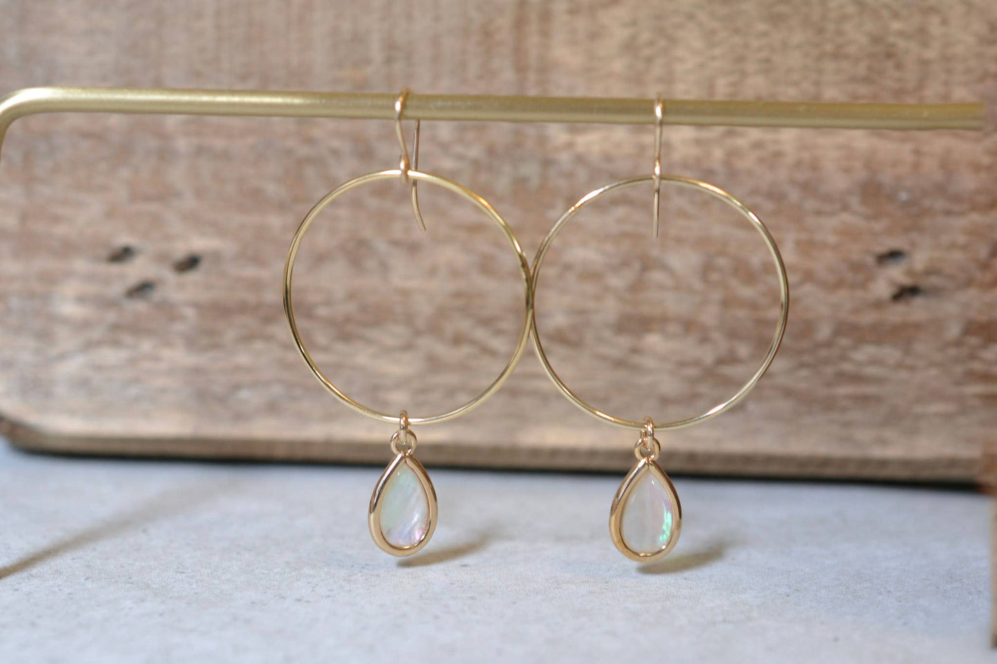 Sela+Sage - Large Circle Earring with Creamy Iridescent Mother of Pearl