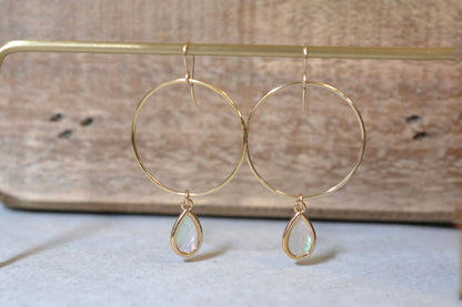 Sela+Sage - Large Circle Earring with Creamy Iridescent Mother of Pearl