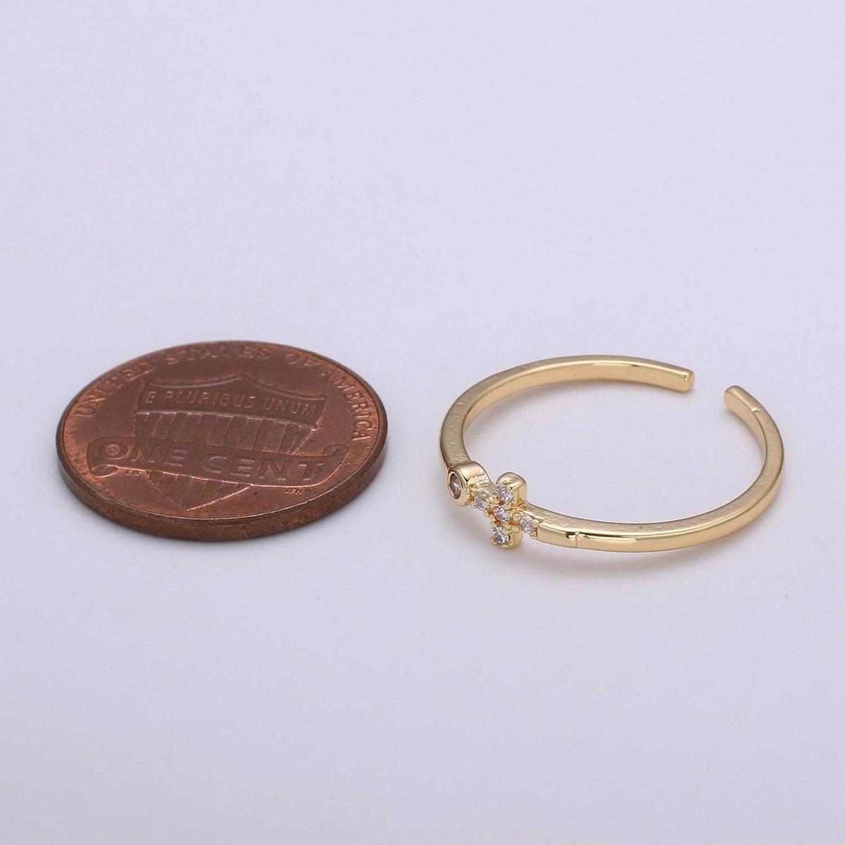 Aim Eternal - Delicate Sideway Cross Ring 18k gold Filled Open Adjustable Ring R306