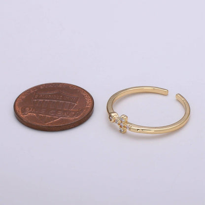 Aim Eternal - Delicate Sideway Cross Ring 18k gold Filled Open Adjustable Ring R306