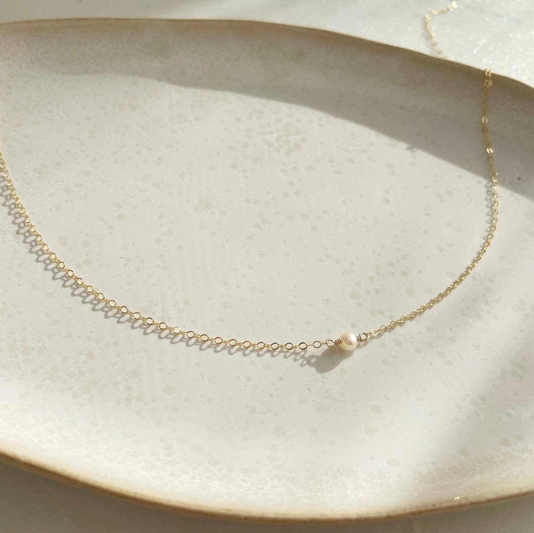 Token Jewelry - Mini Pearl Necklace in 14k Gold Fill or Sterling Silver