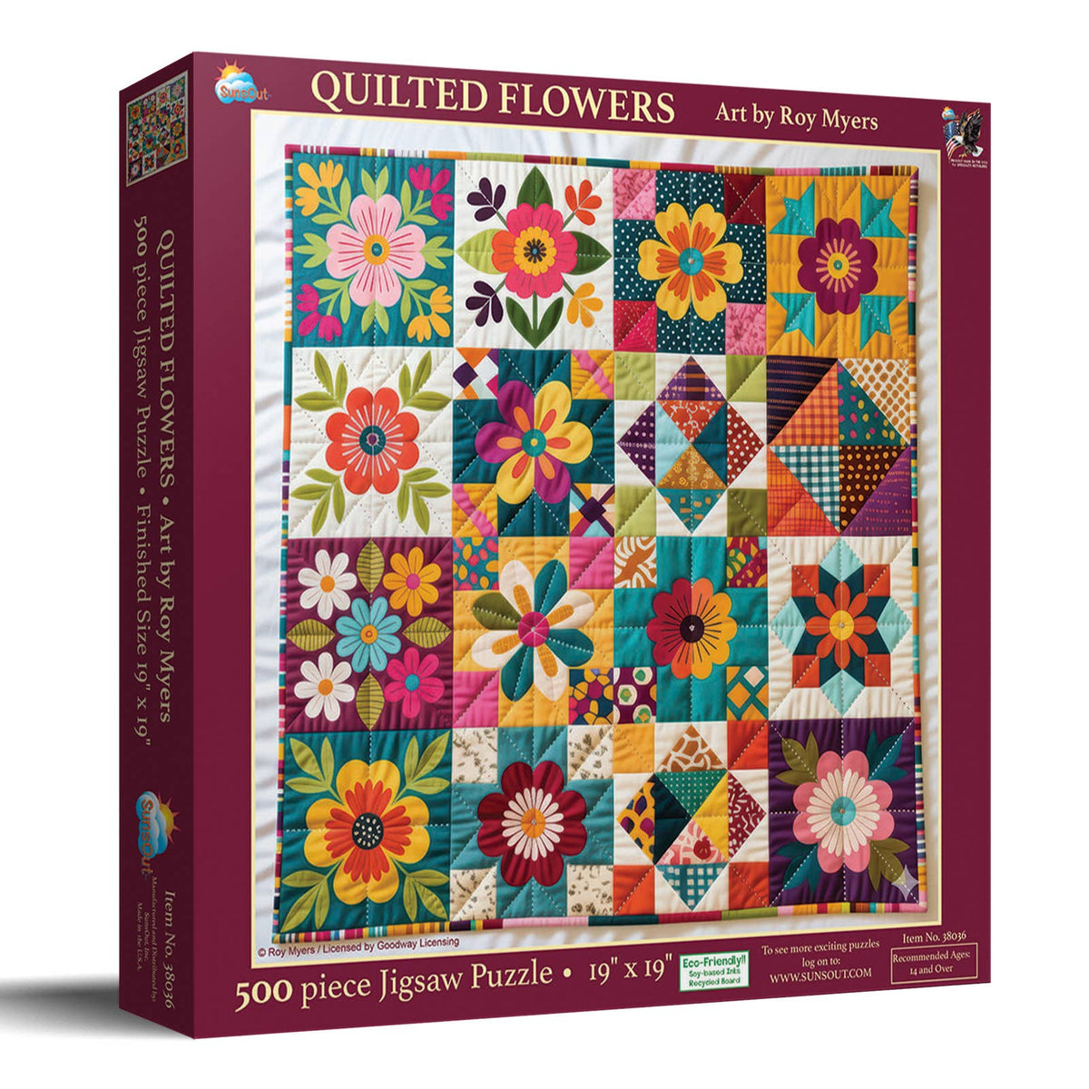 SunsOut - 1034 Quilted Flowers 500 pc Puzzle
