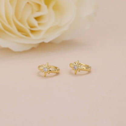Melange Blanc - E168 star huggie earring, star huggies, star hoop, starburst