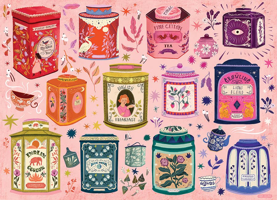 Outset Games and Cobble Hill Puzzles - Tea Tin Treasures 1000pc puzzle