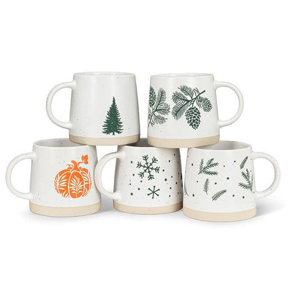 Abbott - Wide Base Mug with Pine Branches-3.5"H(14oz)