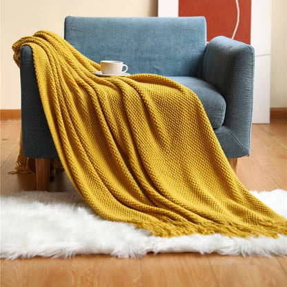 Fennco Styles - Knit Textured 50x60 Inch Throw Blanket with Fringe