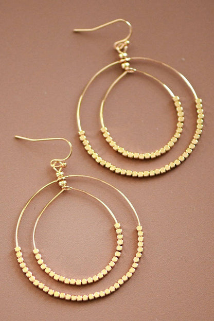 MA220 Mia Accessories - Gold Beaded Double Circle Drop Earrings - 5861