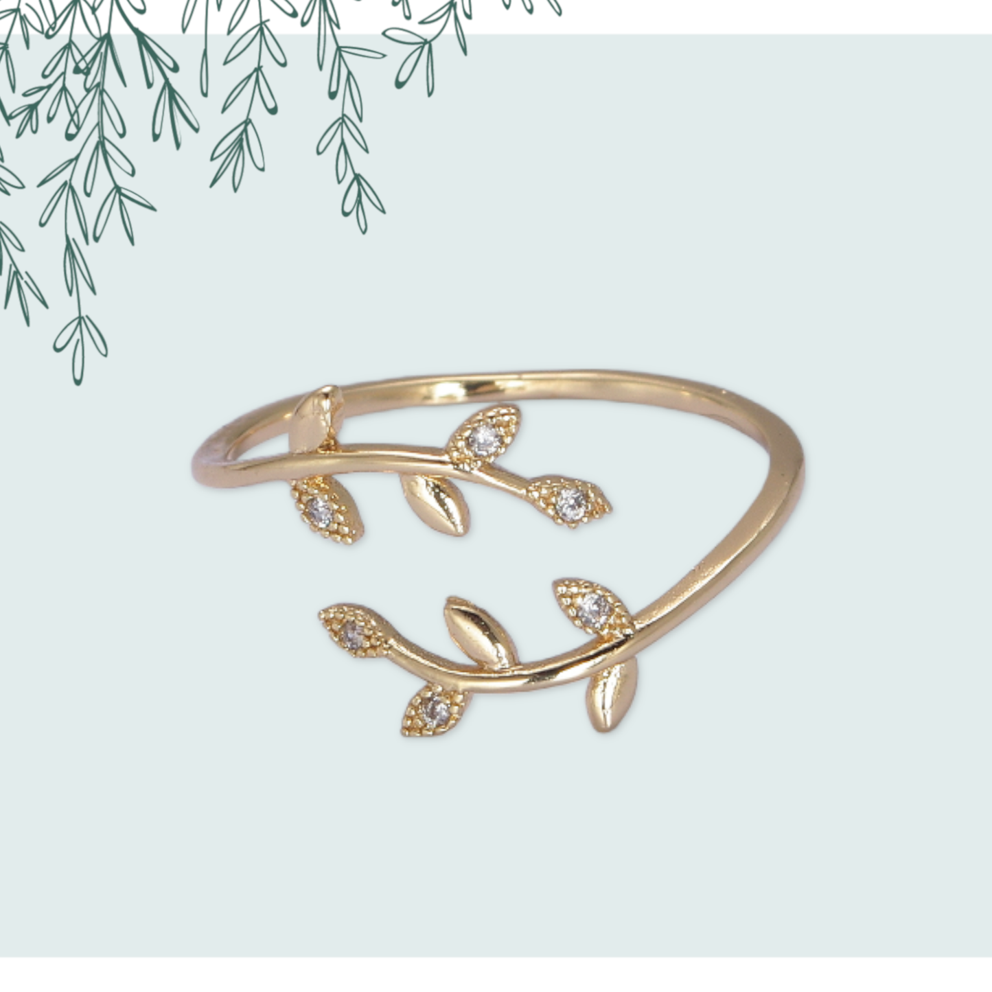 Aim Eternal - Micro Pave CZ Crystal Gold Minimalist Olive Vine Ring