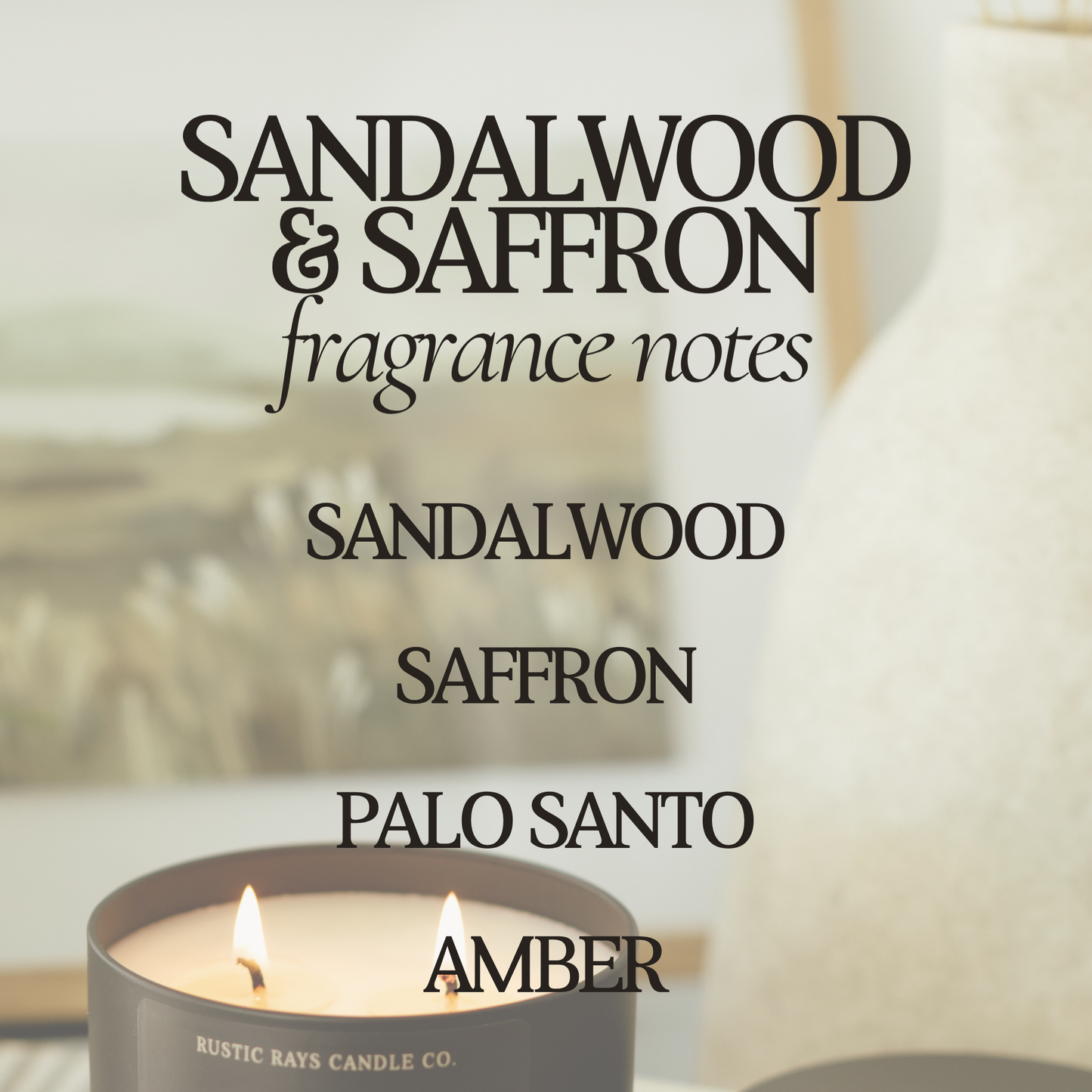 RR108 Rustic Rays Candle Co. - Sandalwood & Saffron 12 oz Soy Candle - Home Decor & Gifts