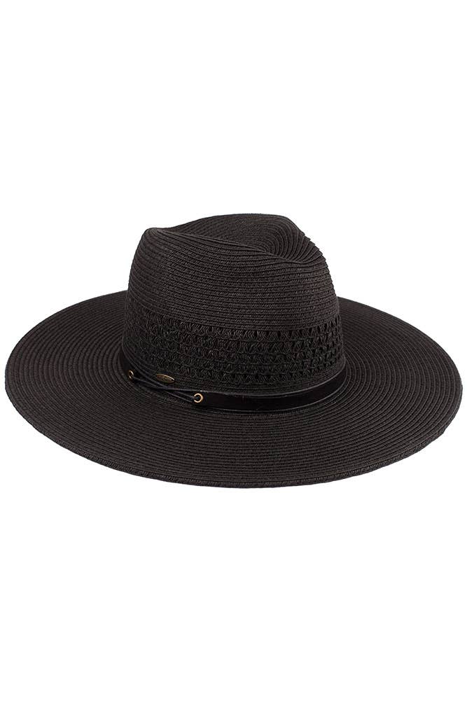 Hana - C.C Faux Leather String Straw Panama Hat