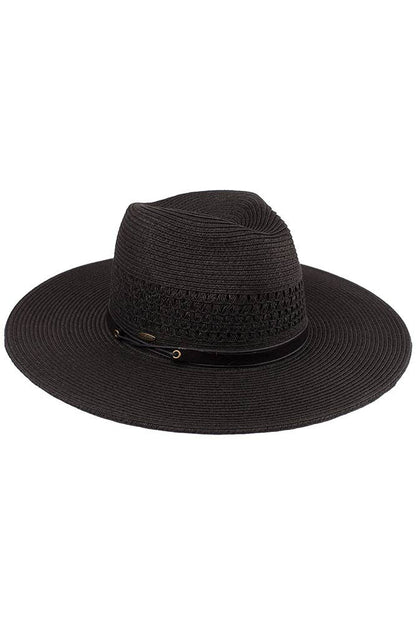 Hana - C.C Faux Leather String Straw Panama Hat