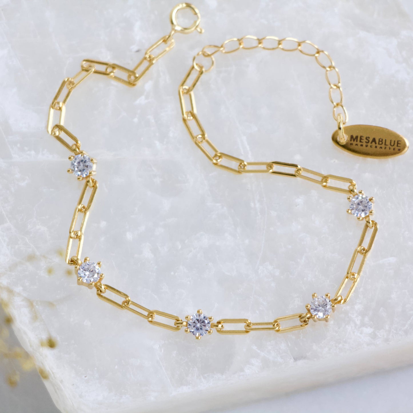Mesa Blue - Zircon Paperclip Bracelet - Hypoallergenic, Sterling Silver