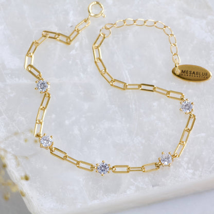 Mesa Blue - Zircon Paperclip Bracelet - Hypoallergenic, Sterling Silver