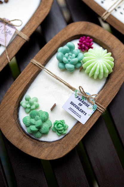 MySunshineCandless - Succulent Dough Bowl Candle 3 Wood Wick Candle /Soy Candle /Dough Bowl/Farmhouse candle/large candle