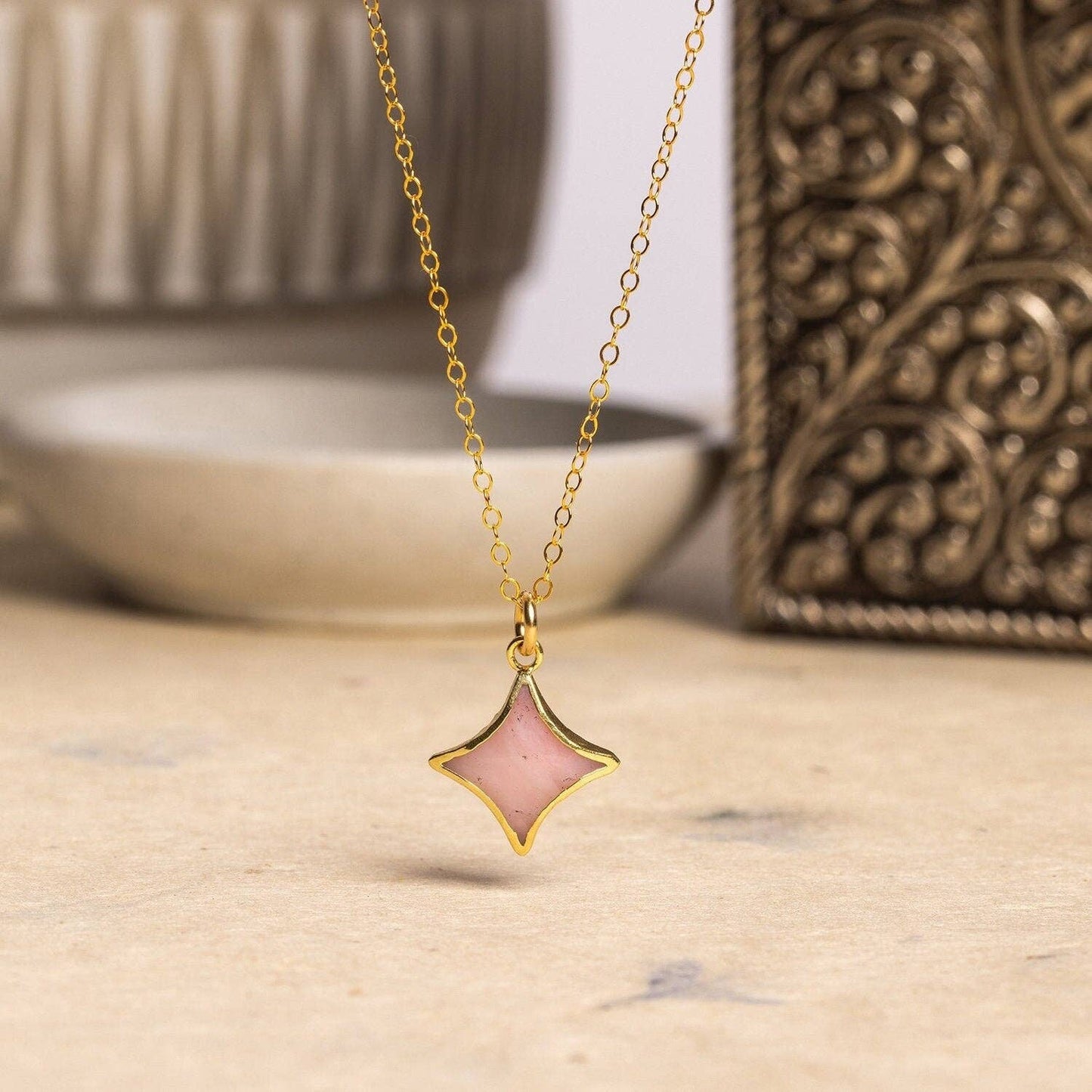 Soul & Little Rose - Pink Opal Star Gold Necklace 14k gold filled adjustable dainty chain