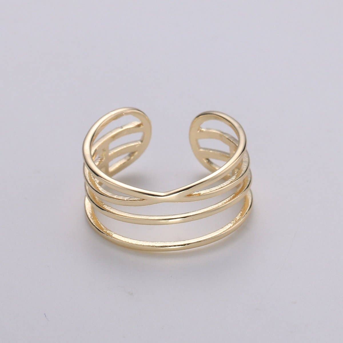 Aim Eternal - Gold Vermeil Layered Ring | Triple Band Stackable Ring |  Dainty Ring Minimalist Jewelry Trendy Midriff or Pinkie Everyday Ring Open Ring R-125