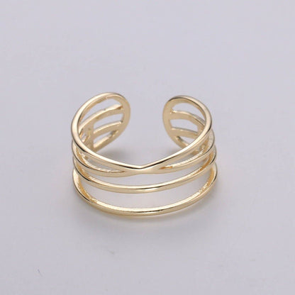 Aim Eternal - Gold Vermeil Layered Ring | Triple Band Stackable Ring |  Dainty Ring Minimalist Jewelry Trendy Midriff or Pinkie Everyday Ring Open Ring R-125