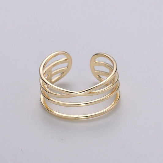 Aim Eternal - Gold Vermeil Layered Ring | Triple Band Stackable Ring |  Dainty Ring Minimalist Jewelry Trendy Midriff or Pinkie Everyday Ring Open Ring R-125