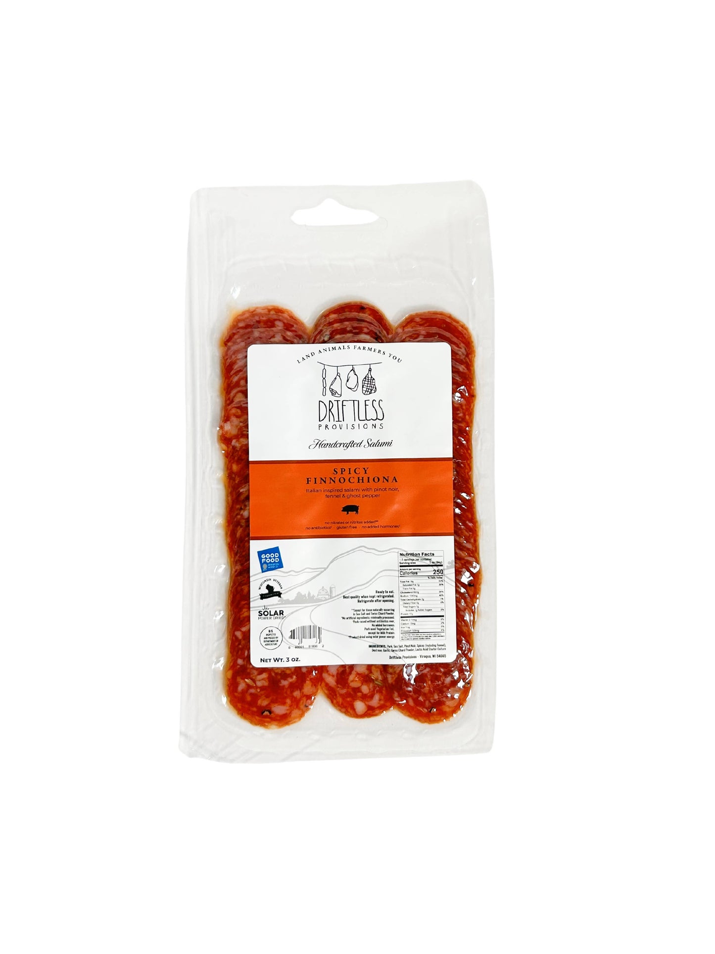 Driftless Provisions - Pre-Sliced Spicy Finnochiona Salami - 3oz