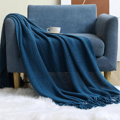 Fennco Styles - Knit Textured 50x60 Inch Throw Blanket with Fringe