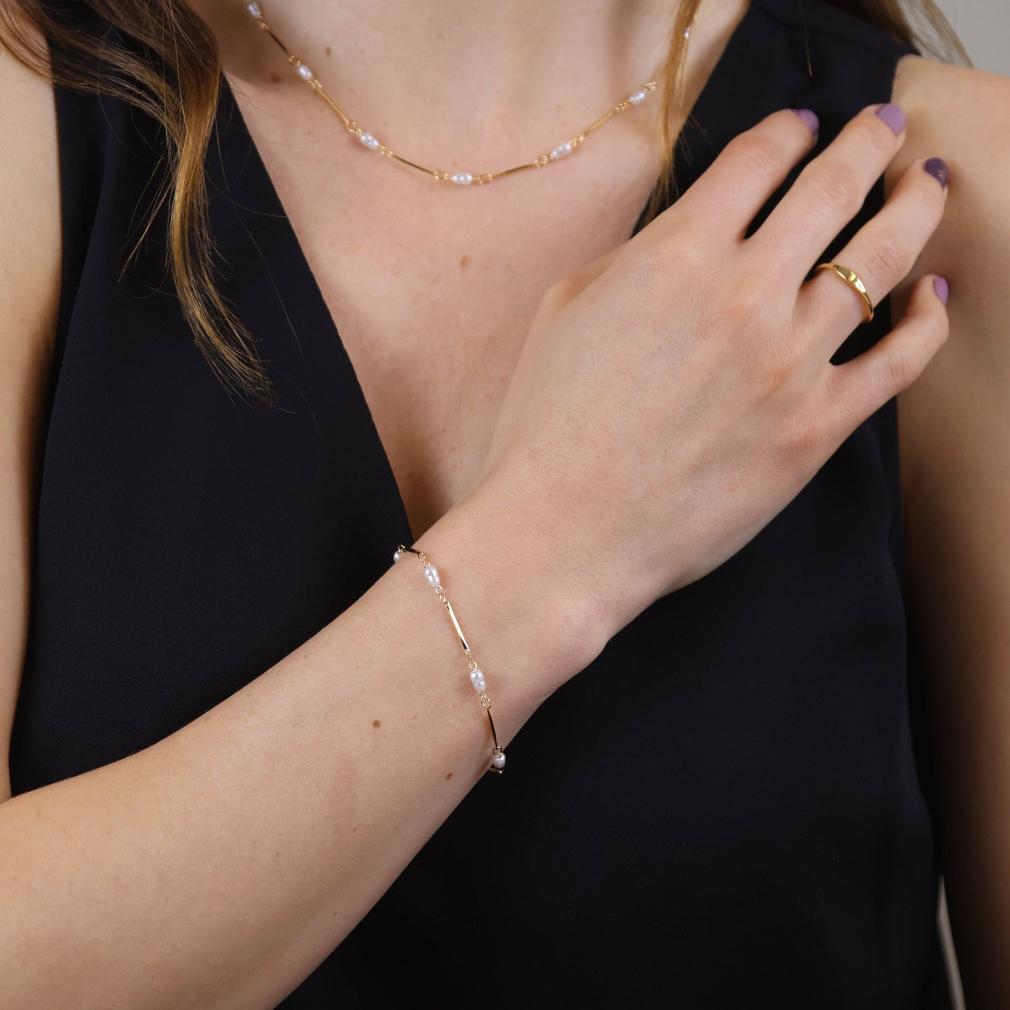 GoldFi - 18k Gold Filled Pearl Bead & Straw Bracelet